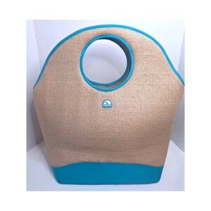 Igloo Insulated Cooler Tote Bag Woven Straw Beach Picnic Turquoise Tan‎ Large